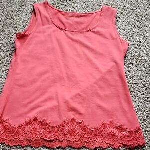 Orange Coral Lace-Trim Tank Top